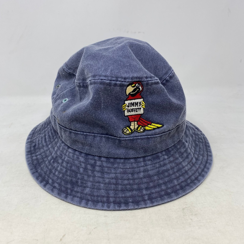 Vintage Jimmy Buffett 2001 Tour Bucket Hat Washed Navy Blue Parrot Mascot Hat